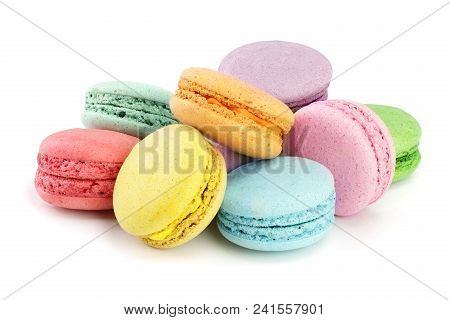 Colorful Macaroons Isolated On White Background Closeup.
