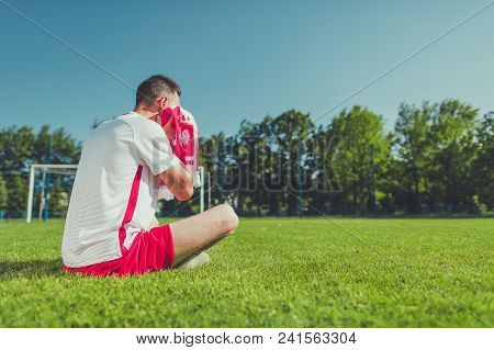 Crying Polish Football Fan After Lost Match. European Soccer Mundial Theme. Polish National Team Col