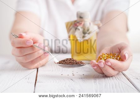 Flax Seed Or Oil In Capcules As Vitamin E