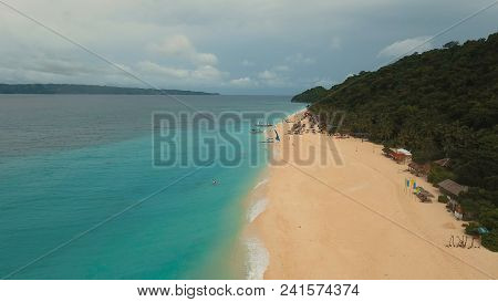 Aerial View Of Beautiful Tropical Island With White Sand Beach, Hotels And Tourists, Boracay, Puka S