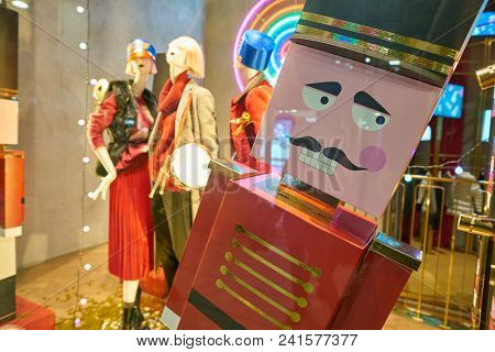 MILAN, ITALY - CIRCA NOVEMBER, 2018: shop window display of clothing at iBlues store in Milan, Italy.