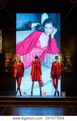 MILAN, ITALY - CIRCA NOVEMBER, 2018: shop window display of clothing at a store in Milan, Italy.
