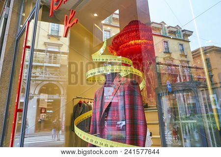 MILAN, ITALY - CIRCA NOVEMBER, 2018: shop window display of clothing at a store in Milan, Italy.