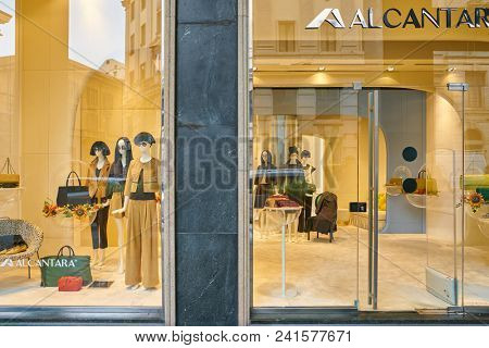 MILAN, ITALY - CIRCA NOVEMBER, 2018: shop window display of clothing at a store in Milan, Italy.