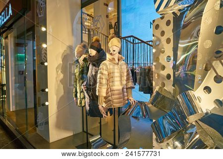 MILAN, ITALY - CIRCA NOVEMBER, 2018: shop window display of clothing at a store in Milan, Italy.