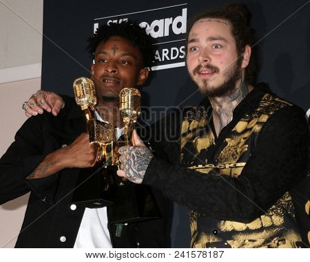LAS VEGAS - MAY 20:  21 Savage, Post Malon at the 2018 Billboard Music Awards at MGM Grand Garden Arena on May 20, 2018 in Las Vegas, NV