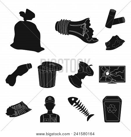 Garbage And Waste Black Icons In Set Collection For Design. Cleaning Garbage Vector Symbol Stock  Il