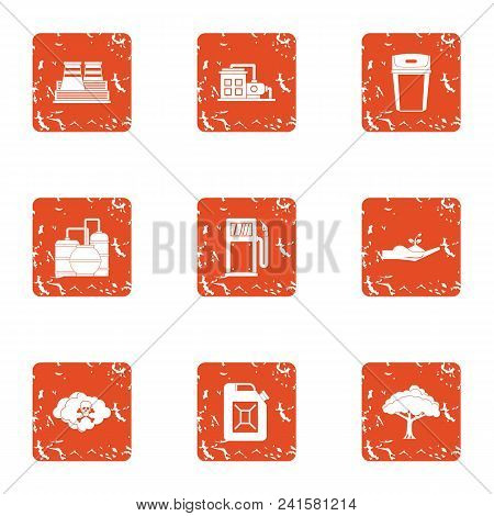 Chemical Enterprise Icons Set. Grunge Set Of 9 Chemical Enterprise Vector Icons For Web Isolated On 