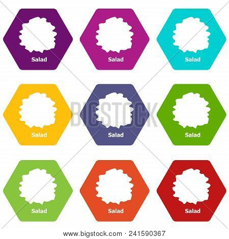 Salad Icons 9 Set Coloful Isolated On White For Web