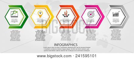Timeline Modern Vector Illustration 3D. Infographic Template With Five Hexagon With Arrows. Designed