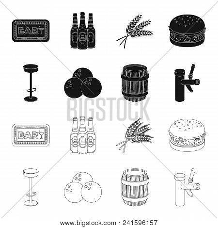 Restaurant, Cafe, Chair, Bowling Ball .pub Set Collection Icons In Black, Outline Style Vector Symbo