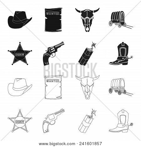 Star Sheriff, Colt, Dynamite, Cowboy Boot. Wild West Set Collection Icons In Black, Outline Style Ve