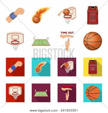 Basketball And Attributes Cartoon, Flat Icons In Set Collection For Design.basketball Player And Equ