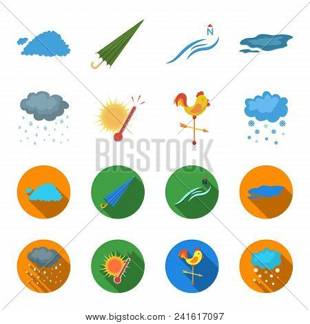 Rain, Snow, Heat, Weathervane. The Weather Set Collection Icons In Cartoon, Flat Style Vector Symbol