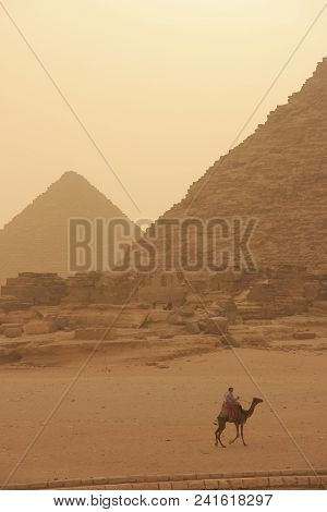 Giza Plateau In A Sand Storm, Cairo, Egypt