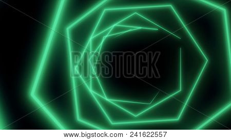 Laser Abstracts Futuristic Background. Neon Lights Vintage Hexa Tunnel Loop. Tunnel Neon Laser Hexag