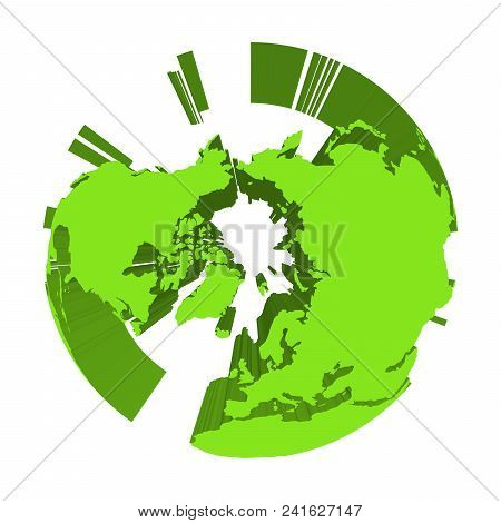 Earth Globe Model With Green Extruded Lands. Focused On Arctica And North Pole. 3d Vector Illustrati