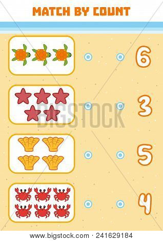 Counting Game For Preschool Children. Educational A Mathematical Game. Count Sea Animals In The Pict