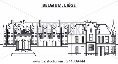 Belgium, Liege Line Skyline Vector Illustration. Belgium, Liege Linear Cityscape With Famous Landmar