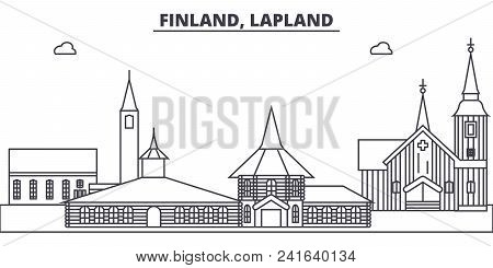 Finland, Lapland Line Skyline Vector Illustration. Finland, Lapland Linear Cityscape With Famous Lan