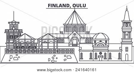 Finland, Oulu Line Skyline Vector Illustration. Finland, Oulu Linear Cityscape With Famous Landmarks