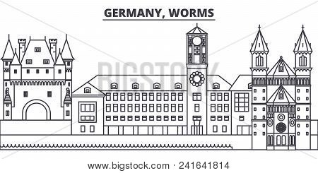 Germany, Worms Line Skyline Vector Illustration. Germany, Worms Linear Cityscape With Famous Landmar