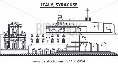 Italy, Syracuse Line Skyline Vector Illustration. Italy, Syracuse Linear Cityscape With Famous Landm