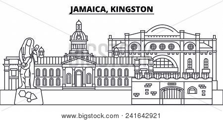 Jamaica, Kingston Line Skyline Vector Illustration. Jamaica, Kingston Linear Cityscape With Famous L