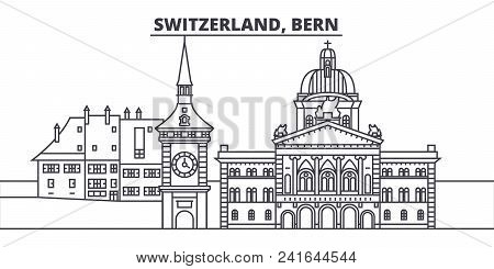 Switzerland, Bern Line Skyline Vector Illustration. Switzerland, Bern Linear Cityscape With Famous L