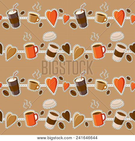 Coffee Background. Seamless Pattern. Hot Coffee. Drinks And Coffee Beans. Concept - I Like Coffee. V