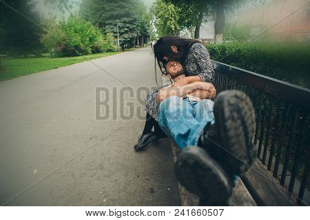 The Guy Lies At The Girl On His Knees