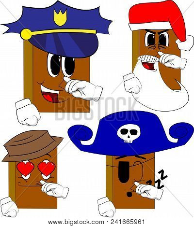Books With Symphaty. Cartoon Book Collection With Costume Faces. Expressions Vector Set.