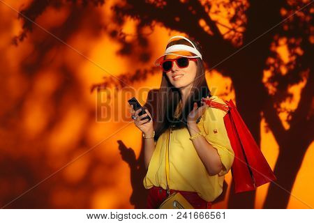 Summer Sale Shopping Girl With Sun Glasses And Sun Visor