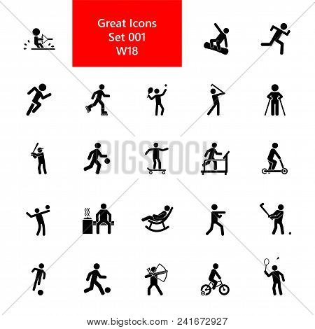 Icon Set Of Active People. Sport, Leisure, Fitness. Activity Concept. For Topics Like Healthy Lifest