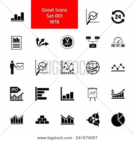 Icon Set Of Graphics. Chart, Diagram, Graph. Business Data Concept. For Topics Like Business, Analys