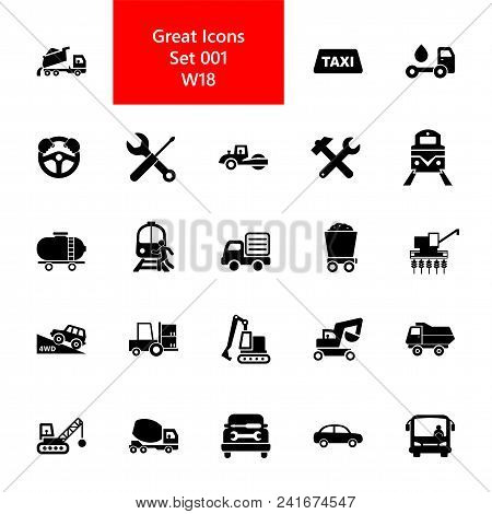 Icon Set Of Mode Of Transport. Vehicle, Public And Industrial Transport, Logistics. Transportation C