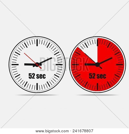 Fifty Two Seconds Clock On Gray Background. Two Options.
