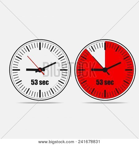 Fifty Three Seconds Clock On Gray Background. Two Options.
