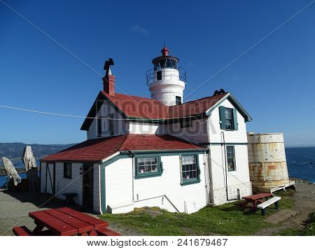 The Back Of Battery Point Lighthouse In Cresent City, Ca