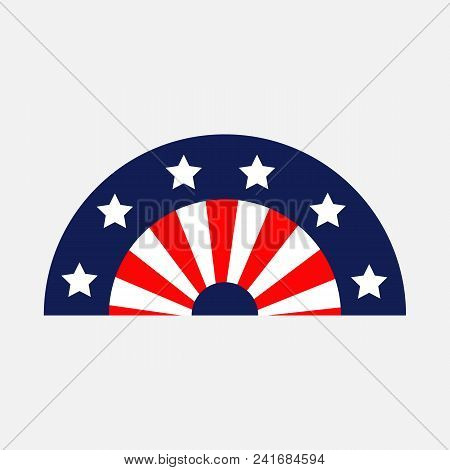 Fan Shape American Flag Stars And Strips Icon. Isolated. Red And Blue Color. White Background. Holid