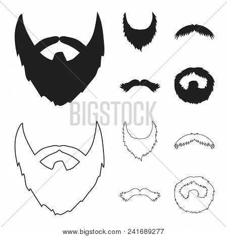 Mustache And Beard, Hairstyles Black, Outline Icons In Set Collection For Design. Stylish Haircut Ve