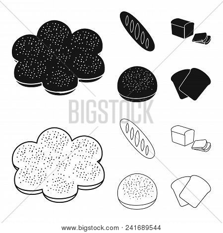 Cut Loaf, Bread Roll With Powder, Half Of Bread, Baking.bread Set Collection Icons In Black, Outline