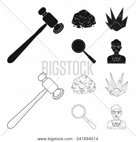 A Jeweler Hammer, A Magnifier, A Copper Ore, A Crystal. Precious Minerals And A Jeweler Set Collecti