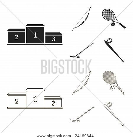 Pedestal Of Honor For The Winners, Bow For Shooting Arrows, Racket With A Ball For The Tennis, Hocke