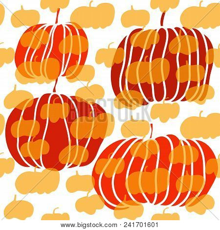 Funny Seamless Pattern With Pumpkins.thanksgivig Day. Vector Illustration.