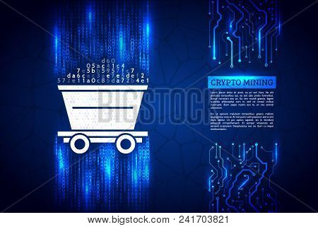 A Stream Of Binary Code On Background. The Concept Of Coding And Mining Of Ryptocurrency. Abstract M