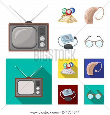 Lottery, Hearing Aid, Tonometer, Glasses.old Age Set Collection Icons In Cartoon, Flat Style Vector 