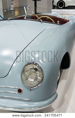Berlin, Germany - April 15 2018: Porsche 356 Nr. 1 Roadster Replica Standing At Volkswagen Group For