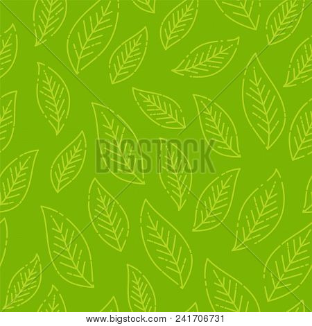 Green Stylized Leaf Seamless Pattern. Vector Illustration, Leaf Background Pattern. Template Wallpap
