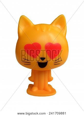 Cat With Heart Shaped Eyes Emoji Figurine Isolated On White Background